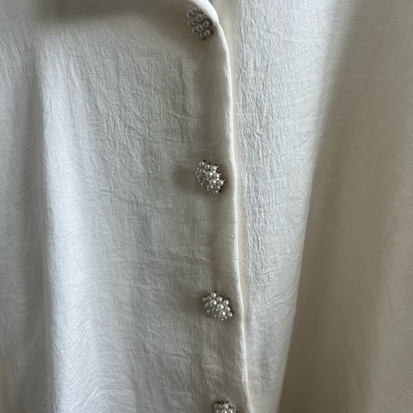 Zara Off-White Blouse with Pearl Buttons - Picture 3 of 5
